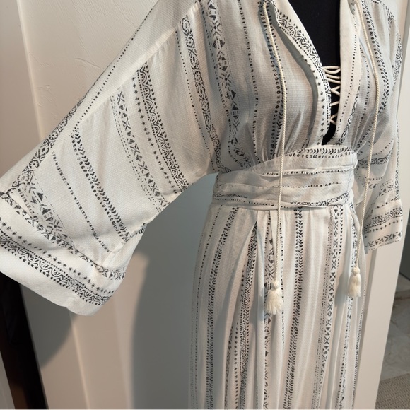 F21 Contemporary NWT Boho Maxi Dress S White Gray - Picture 12 of 14